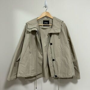 Zara Short Hooded Trench Coat US 8
